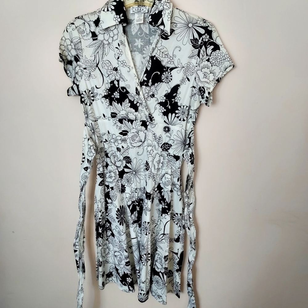 Boutique abstract floral black & white Shirt dress Art To Wear Monochrome Artsy